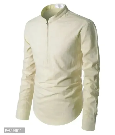 Men's Beige Cotton Solid Long Sleeves Slim Fit Casual Shirt-thumb2