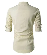 Men's Beige Cotton Solid Long Sleeves Slim Fit Casual Shirt-thumb2