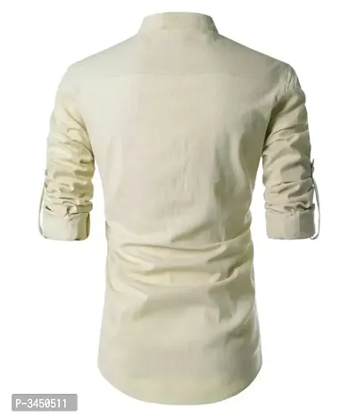 Men's Beige Cotton Solid Long Sleeves Slim Fit Casual Shirt-thumb3