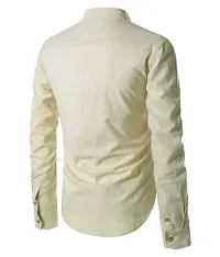 Men's Beige Cotton Solid Long Sleeves Slim Fit Casual Shirt-thumb3