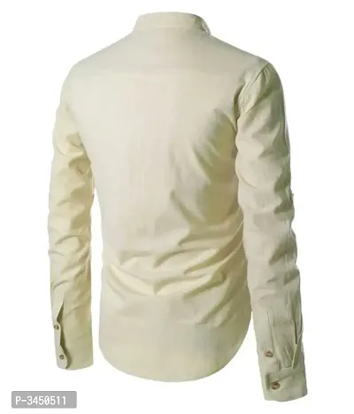 Men's Beige Cotton Solid Long Sleeves Slim Fit Casual Shirt-thumb4