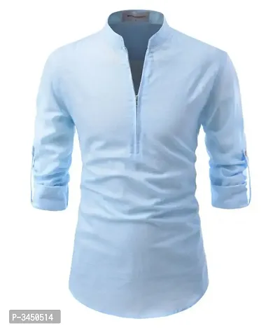 Men's Blue Cotton Solid Long Sleeves Slim Fit Casual Shirt-thumb0