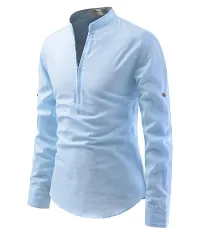 Men's Blue Cotton Solid Long Sleeves Slim Fit Casual Shirt-thumb1