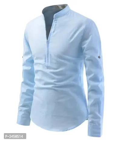 Men's Blue Cotton Solid Long Sleeves Slim Fit Casual Shirt-thumb2