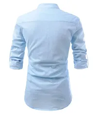 Men's Blue Cotton Solid Long Sleeves Slim Fit Casual Shirt-thumb2