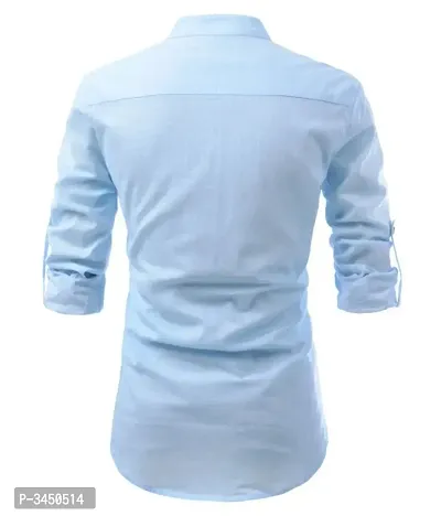 Men's Blue Cotton Solid Long Sleeves Slim Fit Casual Shirt-thumb3