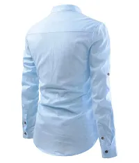 Men's Blue Cotton Solid Long Sleeves Slim Fit Casual Shirt-thumb3