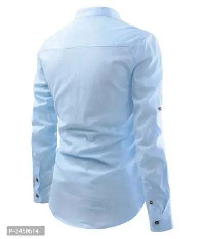 Men's Blue Cotton Solid Long Sleeves Slim Fit Casual Shirt-thumb4