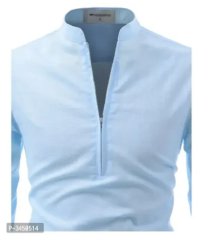 Men's Blue Cotton Solid Long Sleeves Slim Fit Casual Shirt-thumb5