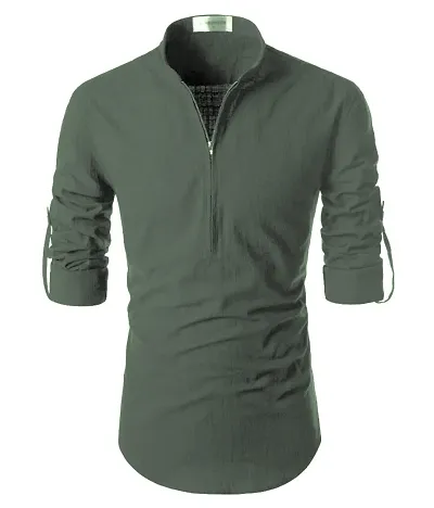 Mens Cotton Solid Long Sleeves Slim Fit Casual Shirt