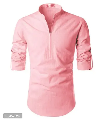 Men's Peach Cotton Solid Long Sleeves Slim Fit Casual Shirt-thumb0