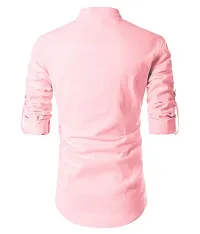 Men's Peach Cotton Solid Long Sleeves Slim Fit Casual Shirt-thumb1