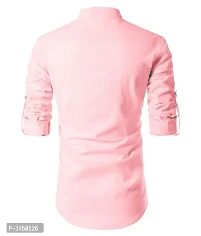 Men's Peach Cotton Solid Long Sleeves Slim Fit Casual Shirt-thumb2