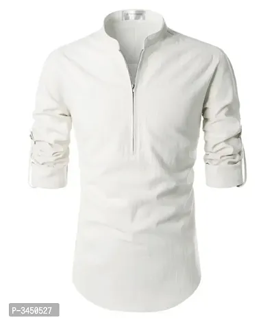 Men's Off White Cotton Solid Long Sleeves Slim Fit Casual Shirt