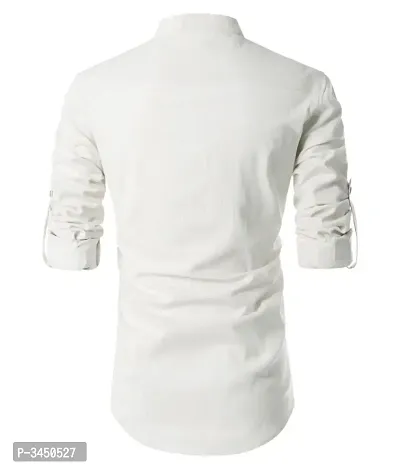 Men's Off White Cotton Solid Long Sleeves Slim Fit Casual Shirt-thumb2