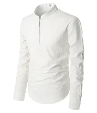 Men's Off White Cotton Solid Long Sleeves Slim Fit Casual Shirt-thumb2