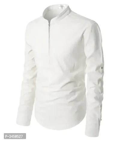 Men's Off White Cotton Solid Long Sleeves Slim Fit Casual Shirt-thumb3