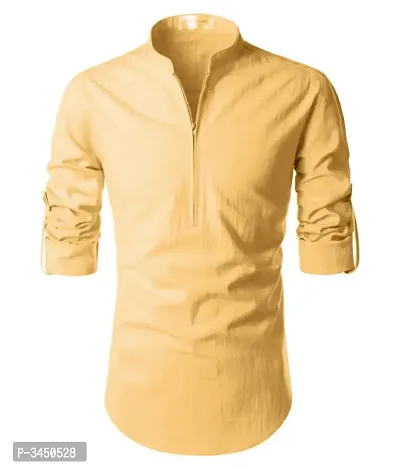 Men's Yellow Cotton Solid Long Sleeves Slim Fit Casual Shirt-thumb0