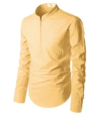 Men's Yellow Cotton Solid Long Sleeves Slim Fit Casual Shirt-thumb1