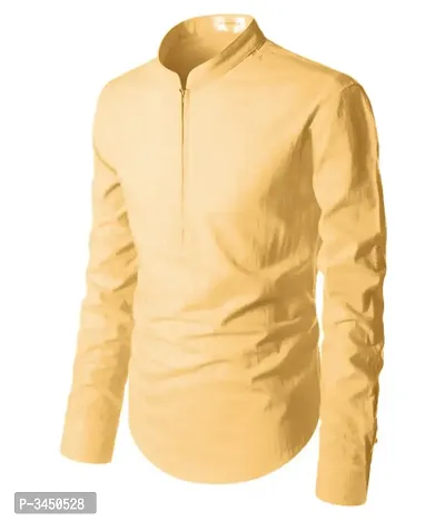 Men's Yellow Cotton Solid Long Sleeves Slim Fit Casual Shirt-thumb2