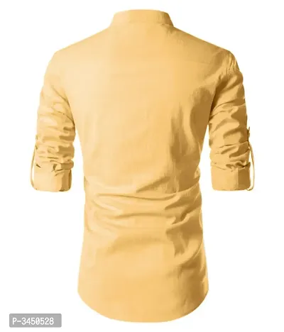 Men's Yellow Cotton Solid Long Sleeves Slim Fit Casual Shirt-thumb3