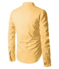 Men's Yellow Cotton Solid Long Sleeves Slim Fit Casual Shirt-thumb3