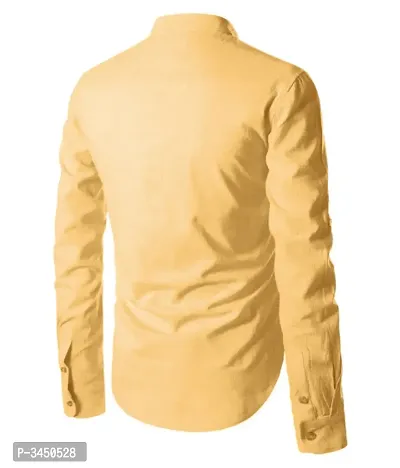 Men's Yellow Cotton Solid Long Sleeves Slim Fit Casual Shirt-thumb4