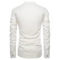 Men's White Cotton Solid Long Sleeves Slim Fit Casual Shirt-thumb1