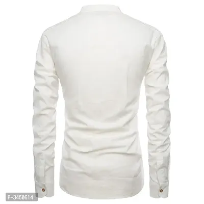 Men's White Cotton Solid Long Sleeves Slim Fit Casual Shirt-thumb2