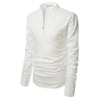 Men's White Cotton Solid Long Sleeves Slim Fit Casual Shirt-thumb2