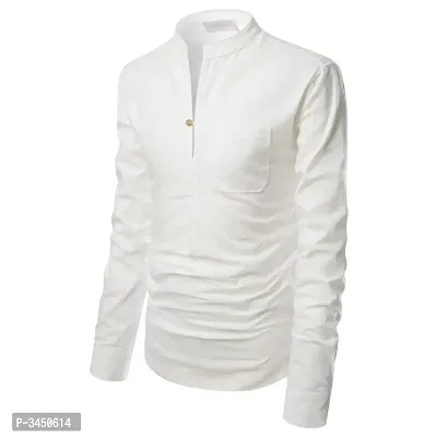 Men's White Cotton Solid Long Sleeves Slim Fit Casual Shirt-thumb3