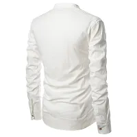 Men's White Cotton Solid Long Sleeves Slim Fit Casual Shirt-thumb3