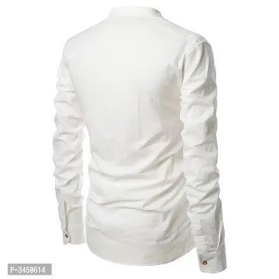 Men's White Cotton Solid Long Sleeves Slim Fit Casual Shirt-thumb4