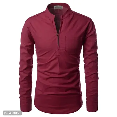 Men's Maroon Cotton Solid Long Sleeves Slim Fit Casual Shirt