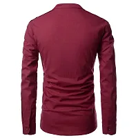 Men's Maroon Cotton Solid Long Sleeves Slim Fit Casual Shirt-thumb1