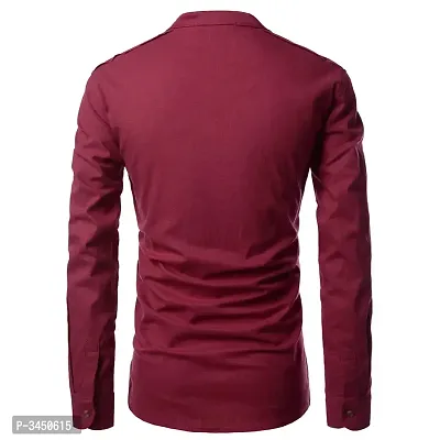 Men's Maroon Cotton Solid Long Sleeves Slim Fit Casual Shirt-thumb2