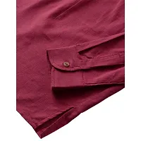 Men's Maroon Cotton Solid Long Sleeves Slim Fit Casual Shirt-thumb4