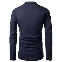 Men's Navy Blue Cotton Solid Long Sleeves Slim Fit Casual Shirt-thumb1