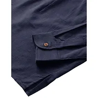 Men's Navy Blue Cotton Solid Long Sleeves Slim Fit Casual Shirt-thumb4