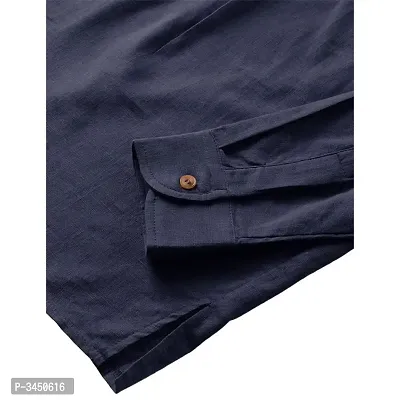 Men's Navy Blue Cotton Solid Long Sleeves Slim Fit Casual Shirt-thumb5