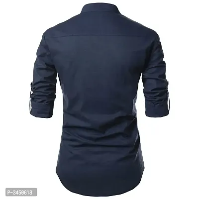 Navy Blue Cotton Solid Casual Shirts For Men-thumb3