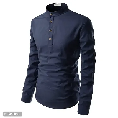 Navy Blue Cotton Solid Casual Shirts For Men-thumb4