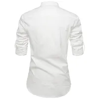 Men's White Cotton Solid Long Sleeves Slim Fit Casual Shirt-thumb1