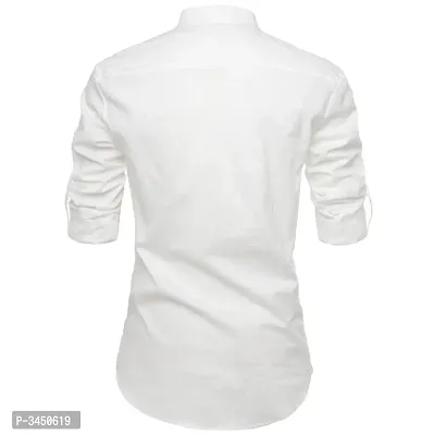 Men's White Cotton Solid Long Sleeves Slim Fit Casual Shirt-thumb2