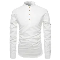 Men's White Cotton Solid Long Sleeves Slim Fit Casual Shirt-thumb2