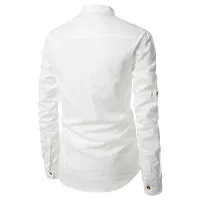 Men's White Cotton Solid Long Sleeves Slim Fit Casual Shirt-thumb3