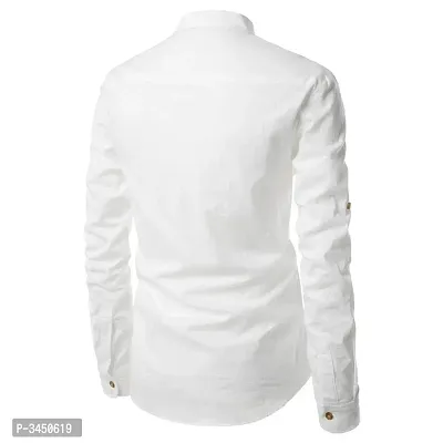 Men's White Cotton Solid Long Sleeves Slim Fit Casual Shirt-thumb4