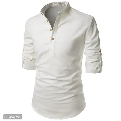 Men's Off White Cotton Solid Long Sleeves Slim Fit Casual Shirt