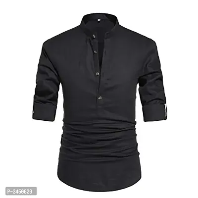 Men's Black Cotton Solid Long Sleeves Slim Fit Casual Shirt