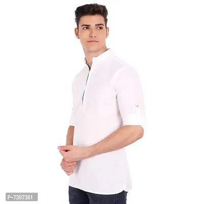 Elegant White Cotton Solid Long Sleeves Casual Shirts For Men-thumb2